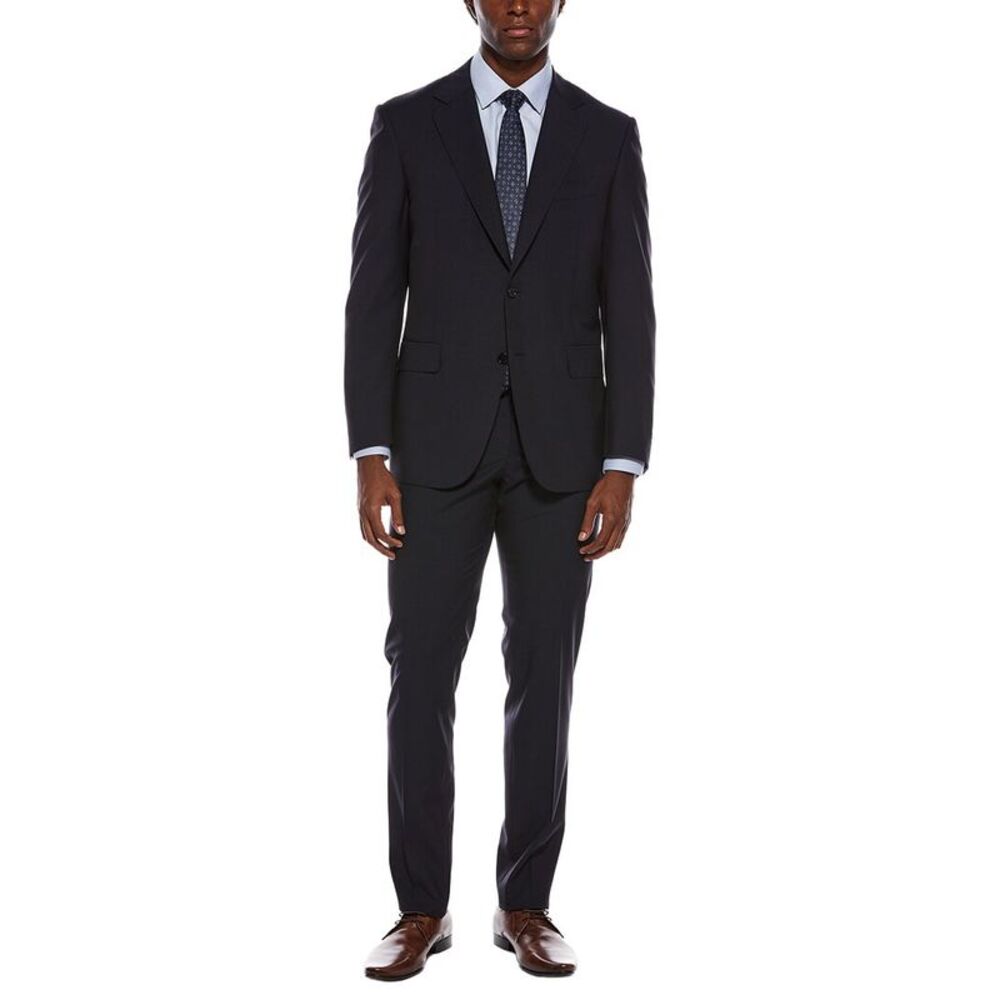Canali Mens  2Pc Wool Suit With Flat Front Pant, Blue